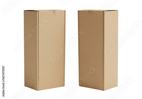 Set of Two Vertical Cardboard Boxes with Natural Texture and No Branding on Transparent Background