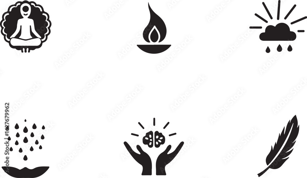 Obraz premium Zen, inspiration, weather, and mind icons for wellness and growth