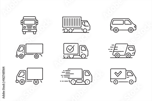 Set of delivery vehicle icons for transportation, moving, and logistics services