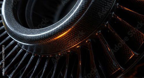Carbon Fiber Turbine Engine Blades with Orange Glow.