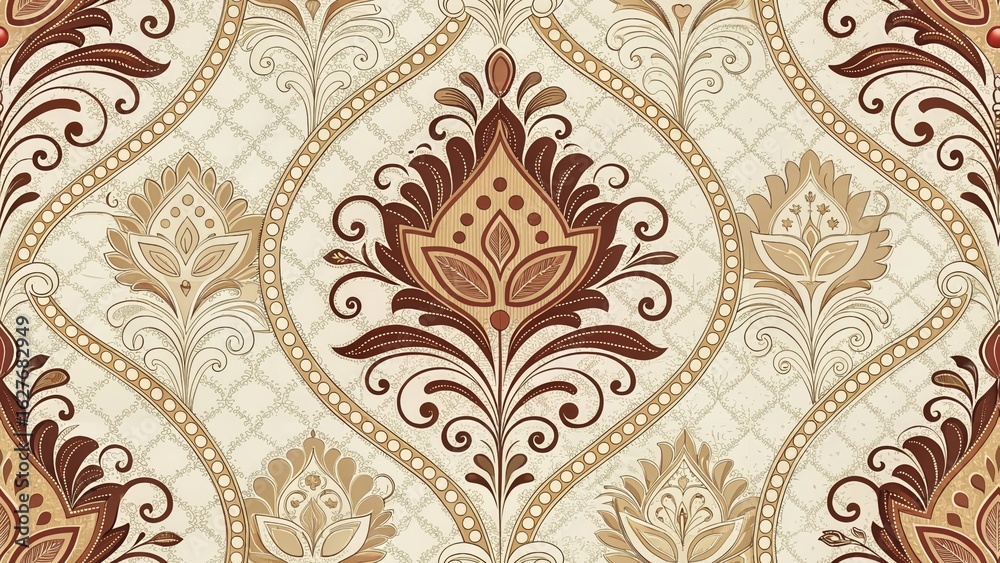 Fototapeta premium detailed baroque seamless pattern with damask floral motifs in shades of brown and cream. This image can be used as a background on websites or blogs about interior design, luxury goods, fashion
