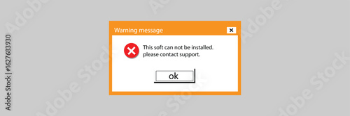 Classic window alert dialog box of system error. Warning Pop-up Window. Classic system error warning dialog. Critical error. 