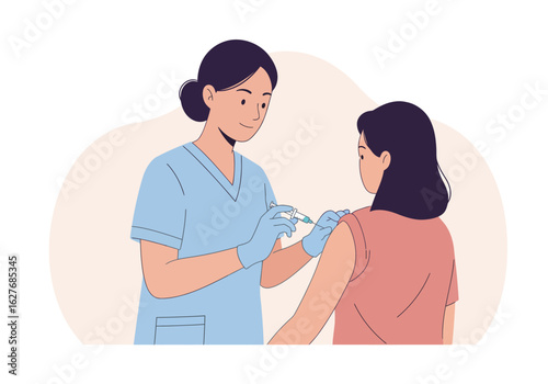 Nurse Administering Vaccine to Patient in Arm with Syringe