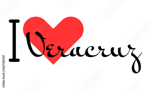 I love Veracruz, city of Mexico. Hand drawn letters with red heart. Vector illustration lettering, modern design