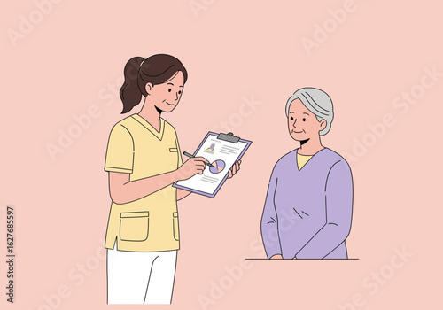 Nurse Explaining Chart to Senior Patient in Consultation