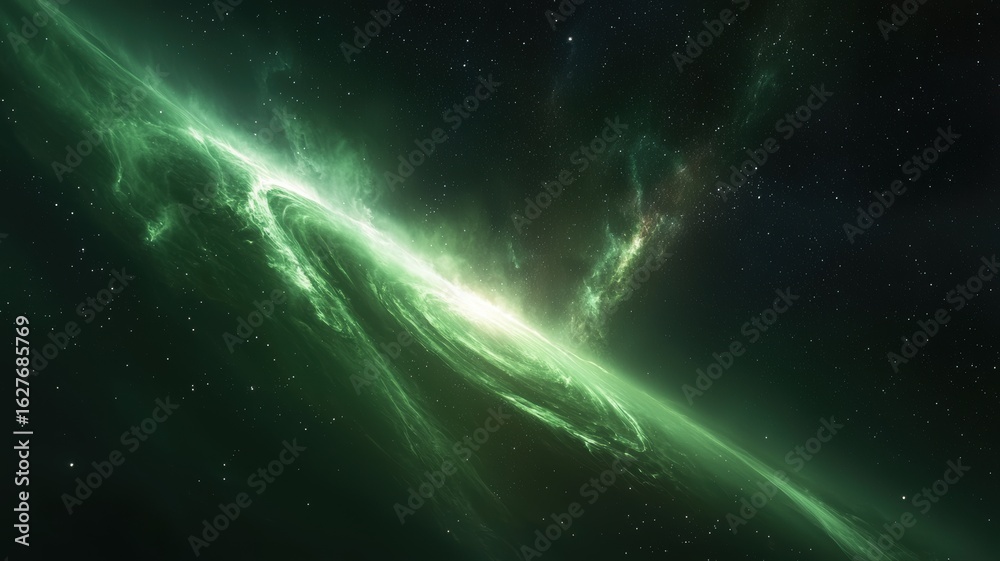 Fototapeta premium Vibrant Green Cosmic Energy and Starfield in Deep Space space cosmic green energy vibrant nebula sky