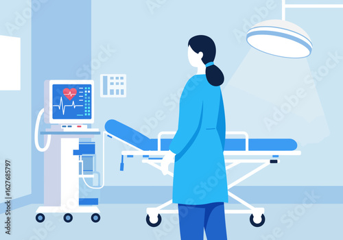 Medical Professional in Blue Scrubs Standing in Hospital Room
