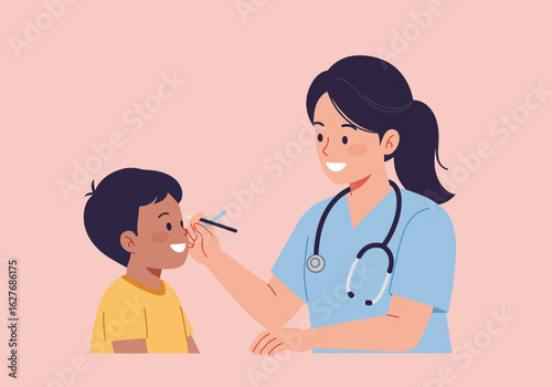 Pediatric Eye Exam: Doctor Checking Child's Vision with Penlight