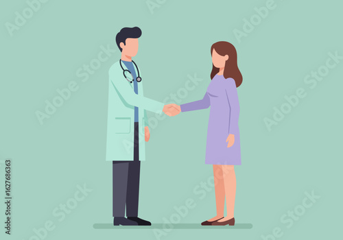 Doctor and Patient Handshake Illustration in Clinic