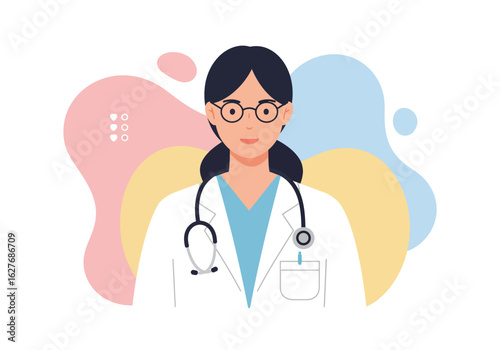 Female Doctor Illustration with Stethoscope and Lab Coat