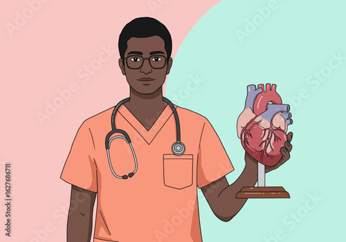 Illustration of a Doctor Holding a Heart Model