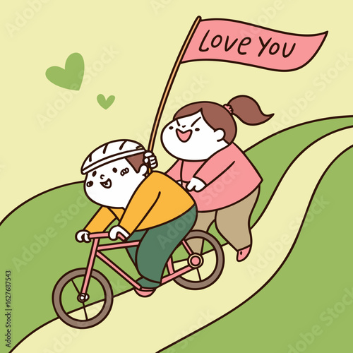 happy family cycling