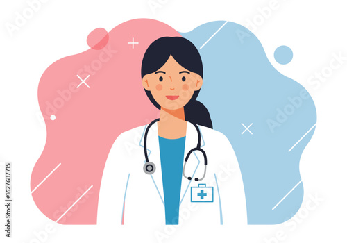 Female Doctor Illustration with Stethoscope and Lab Coat