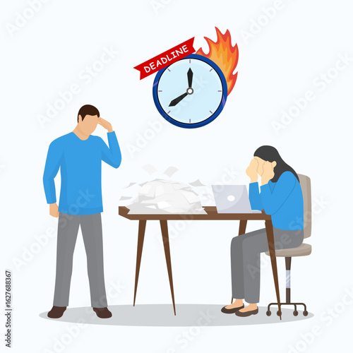 A group of business is a hurry, panic and stress in office causing deadline time on work. 