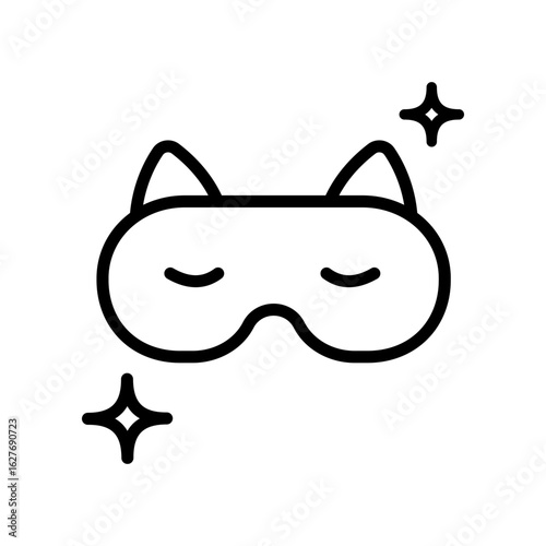 Sleeping mask with cute ears, linear icon. Night sleep mask with eyes. Vector outline simple symbol. Isolated on white