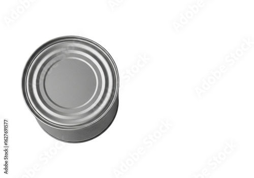 Empty Metal Can With Smooth Round Lid And Reflective Surface On Transparent Background