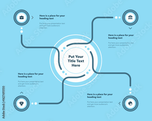 Round cycle diagram with four options or steps - blue version. Process chart design with icons, can be used for your website or presentation.