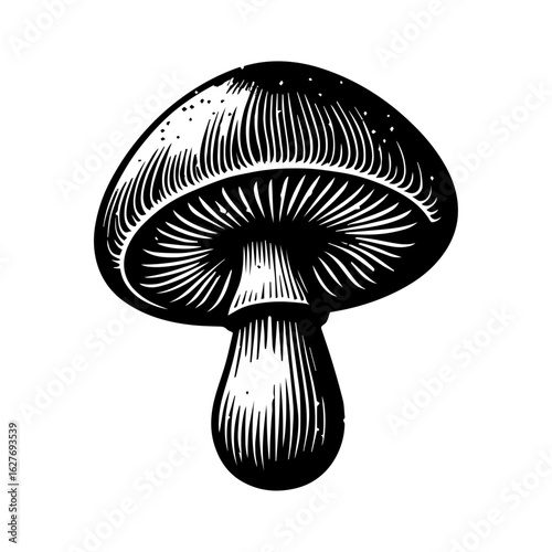 Vintage Mushroom Illustration with Gills.