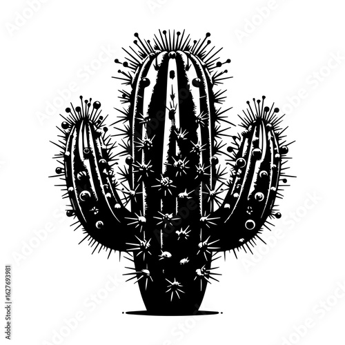 Stylized Black and White Cactus Illustration 1.