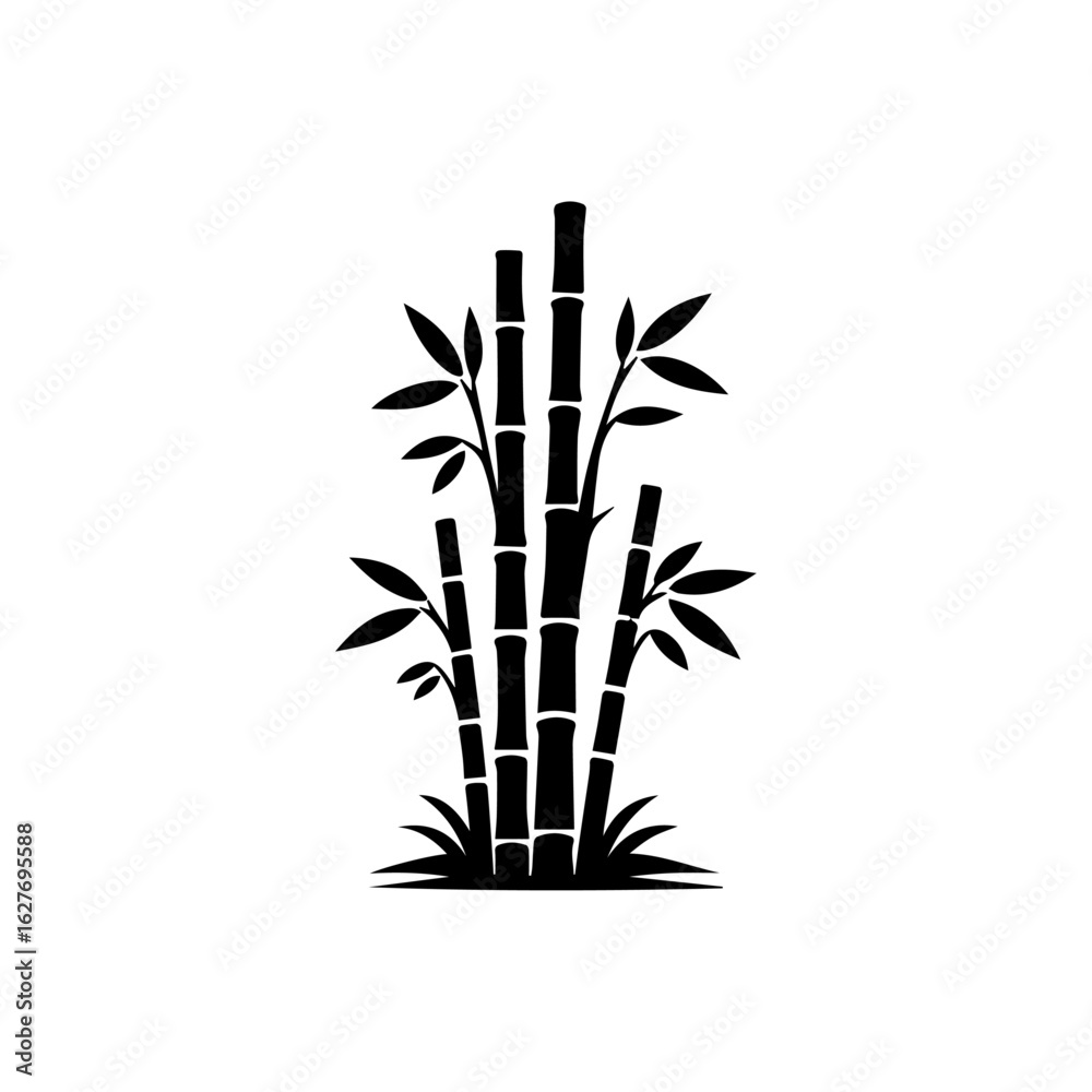 Obraz premium Black Silhouette of Bamboo Stalks with Leaves.