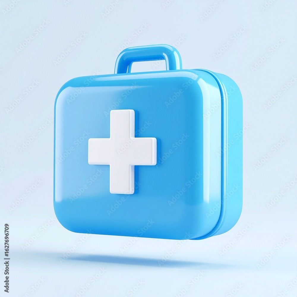 Obraz premium Red cross symbol on a white first aid kit icon containing emergency medical supplies for healthcare and rescue