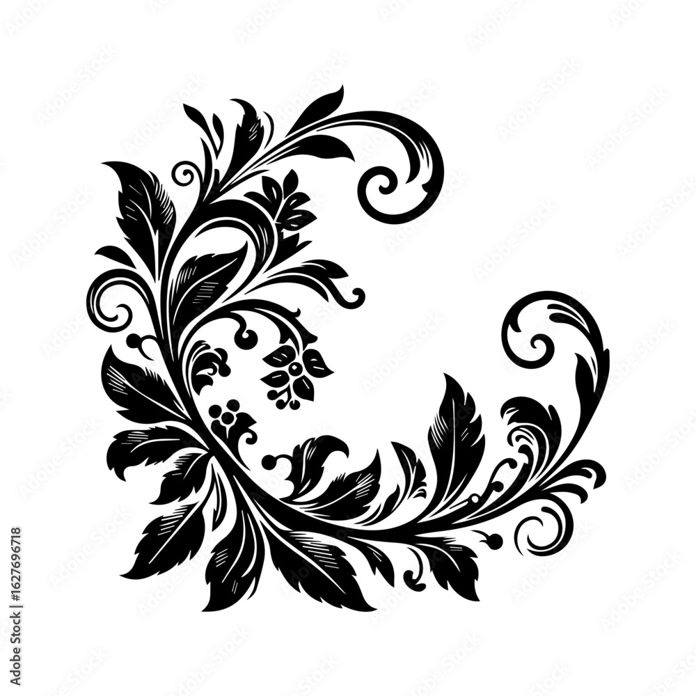 Obraz premium Black Floral Swirl Decorative Element.