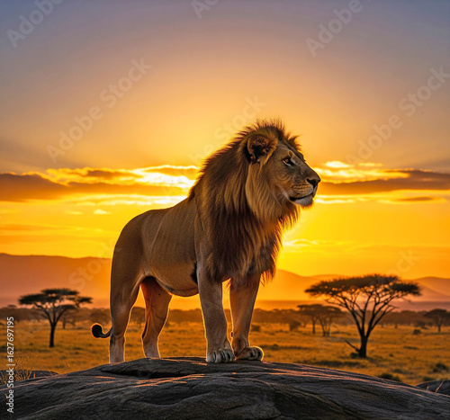 lion at sunset