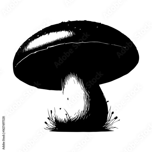 Black and White Mushroom Illustration.