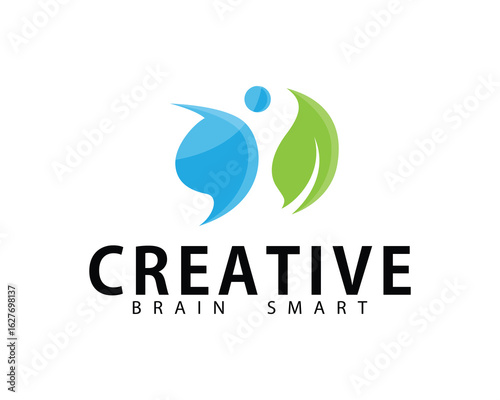 health mind logo creative design concept brain nature leave