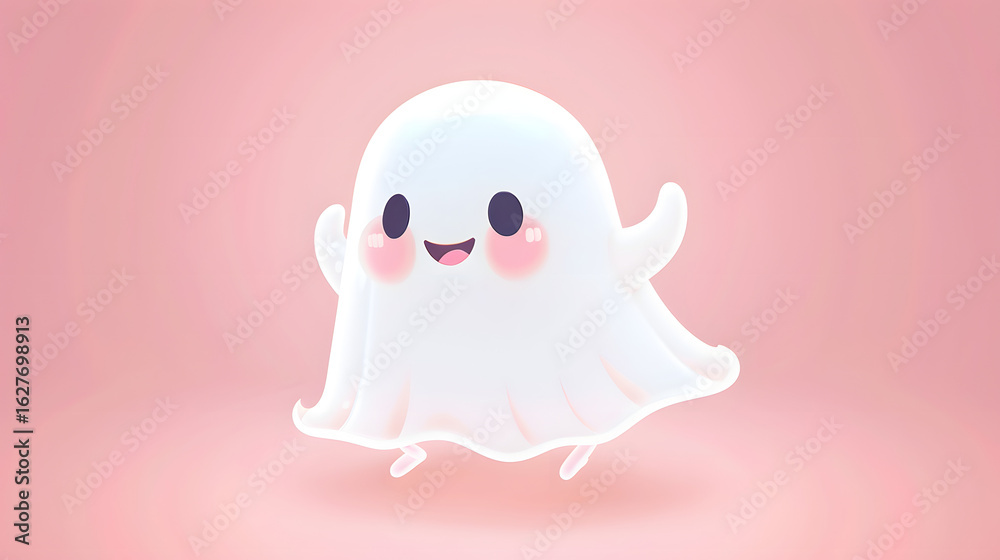 chibi ghost character with pink cheeks wearing chibi ghost character with pink cheeks wearing