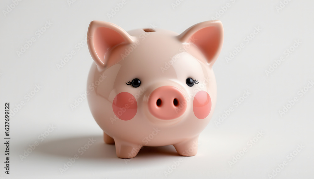 Cute pink piggy bank with rosy cheeks and shiny surface on white background, symbolizing savings and financial growth Cute pink piggy bank with rosy cheeks and shiny surface on white background, symbolizing savings and financial growth