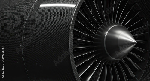 Closeup of a Jet Engine Turbine with Carbon Fiber Housing.
