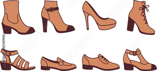 Illustrated Collection of Tan and Brown Women's Footwear shoe boot