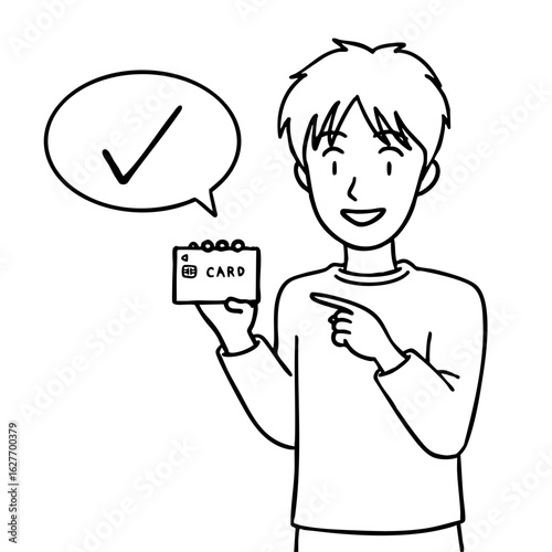 カードで決済をする若い男性の線画イラスト