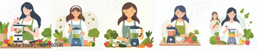 female character vector blending vegetables