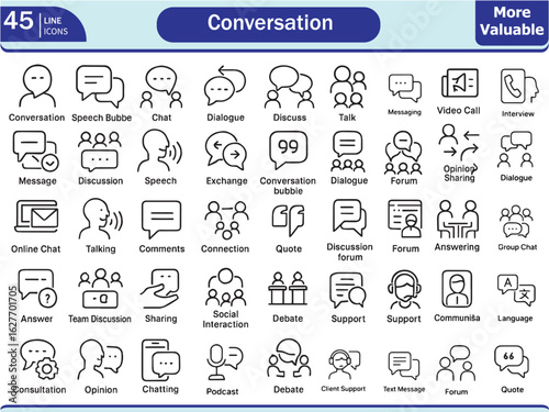 Comprehensive Set of Line Icons for Communication and Conversation.