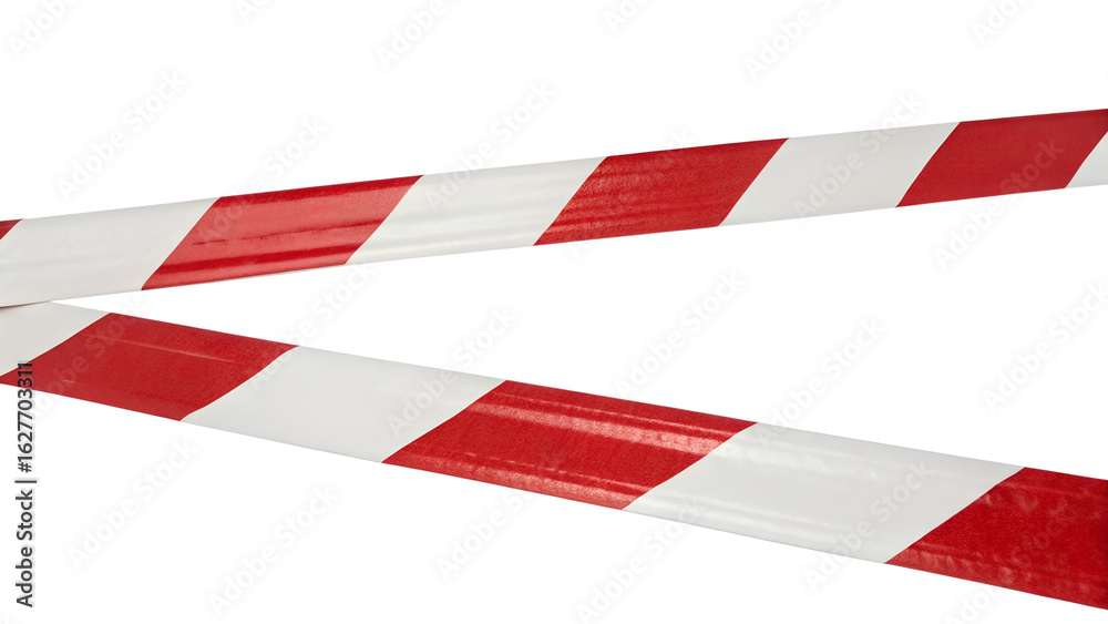 Fototapeta premium Red and white striped barrier tape on a transparent background. The tape is isolated and appears to be used for marking restricted areas or hazards.
