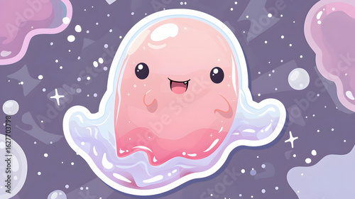 chibi slime character translucent body blushing
