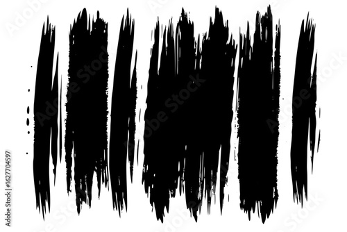 Black brush strokes on a white plain background