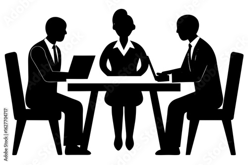 Business meeting with team using laptops at table