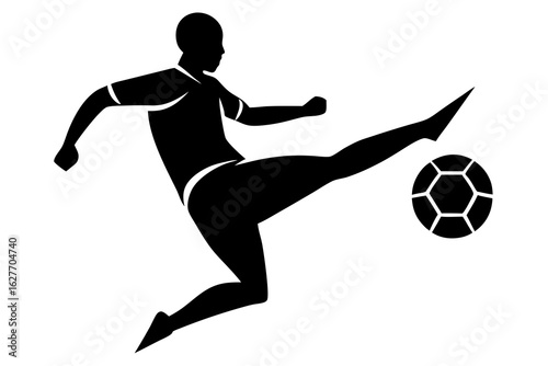 Soccer player kicking ball in black and white style