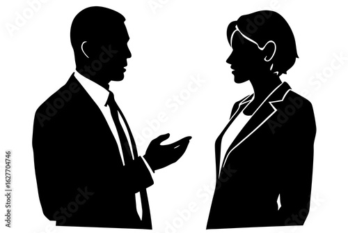 Business Discussion, Man and Woman Silhouette