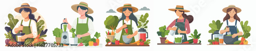 female farmer character vector blending vegetables