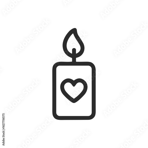 Minimal line icon of a candle with heart — symbolizing romance, warmth, intimacy, or self-care atmosphere.
