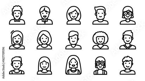 Set of outline icons related to avatars for user interface. Linear icon collection. Editable stroke. Vector illustration