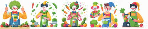 clown character vector blending vegetables