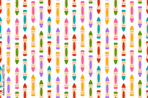 Seamless vector pattern with colorful crayons on white background. Perfect for school, art, and creative projects.