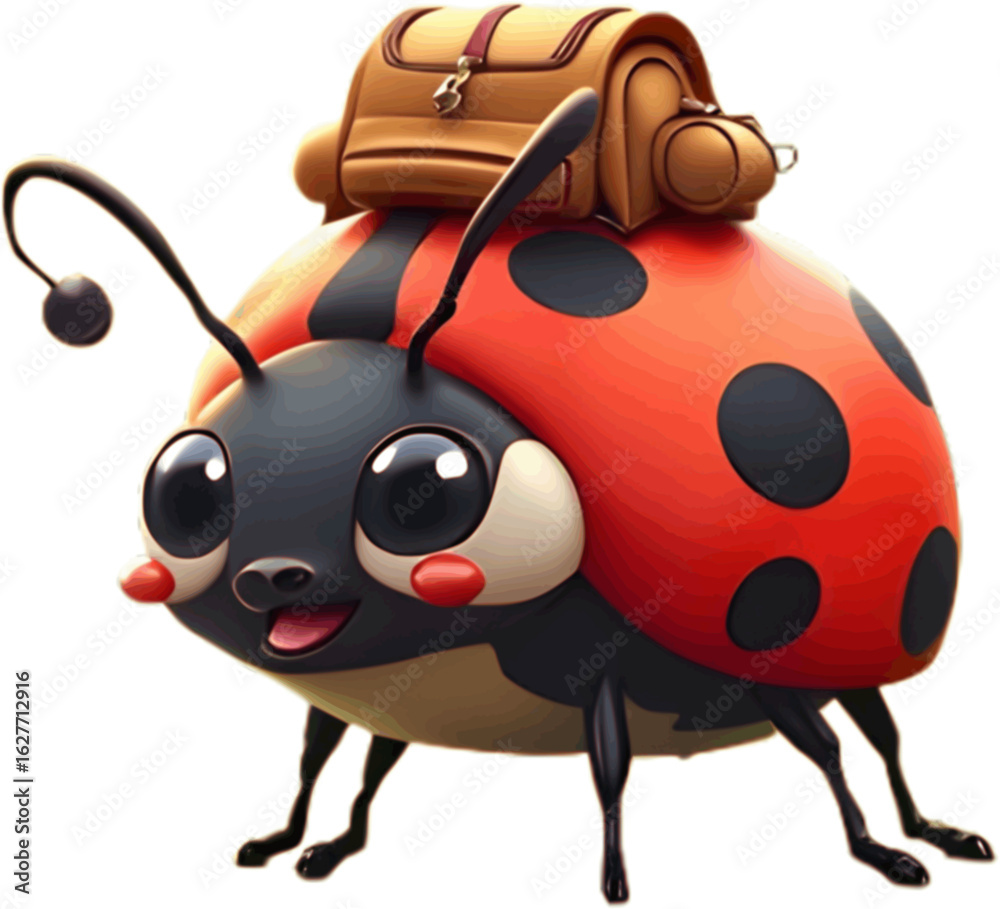 Obraz premium Cute Ladybug Cartoon Vector – Mascot Style with Backpack