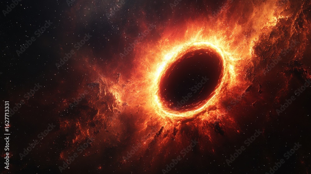 Naklejka premium Fiery Black Hole or Singularity in Deep Space space singularity fiery astronomy black hole cosmic ai