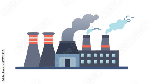 Illustration of industrial factory with smoke pollution emission and environmental impact concept design vector